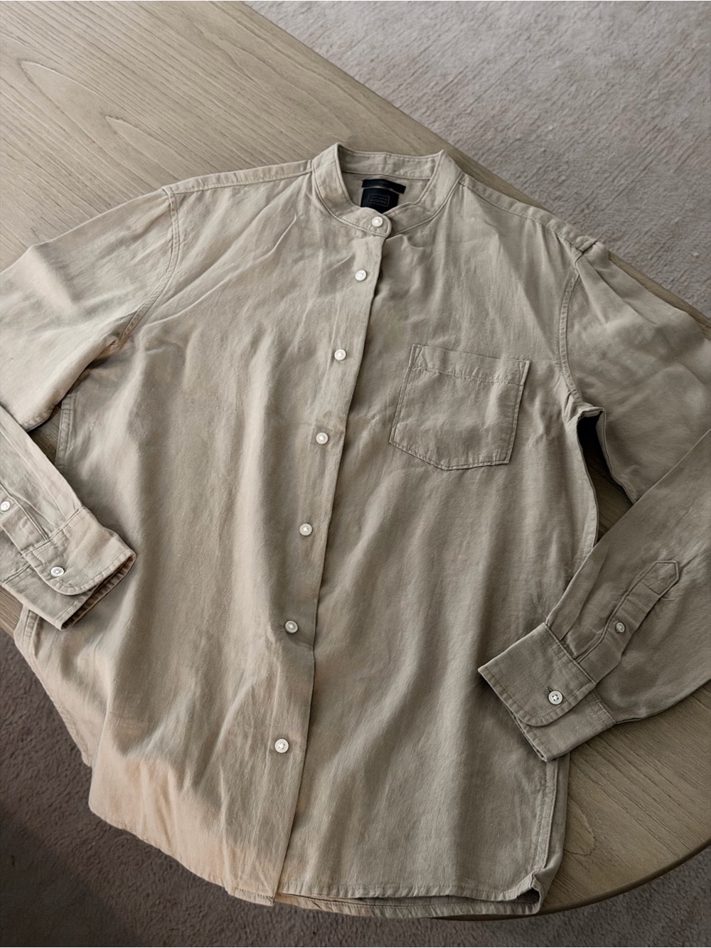14th & Union Men's Light Beige Band-Collar button up Shirt NWOT